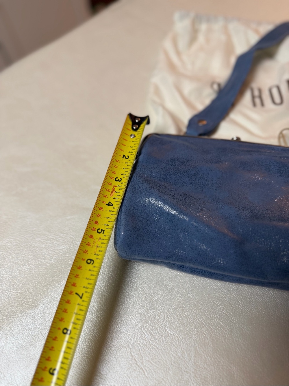 HOBO Azure Blue Pebbled Leather Shoulder Bag with Studded Strap - Picture 10 of 11
